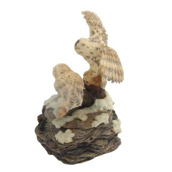 Resin Mother and Baby White Owl Wind Up Music Box - Picture 3 of 6